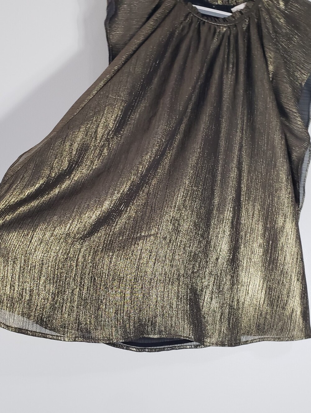 LOFT NWOT Metallic Gold Ruffle Sleeve Blouse XL Wedding Guest New Year's Eve - Picture 3 of 11